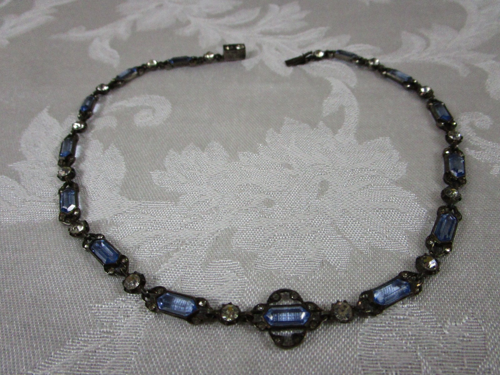 Antique Georgian Victorian Riviere Sapphire Diamond Paste Sterling Necklace