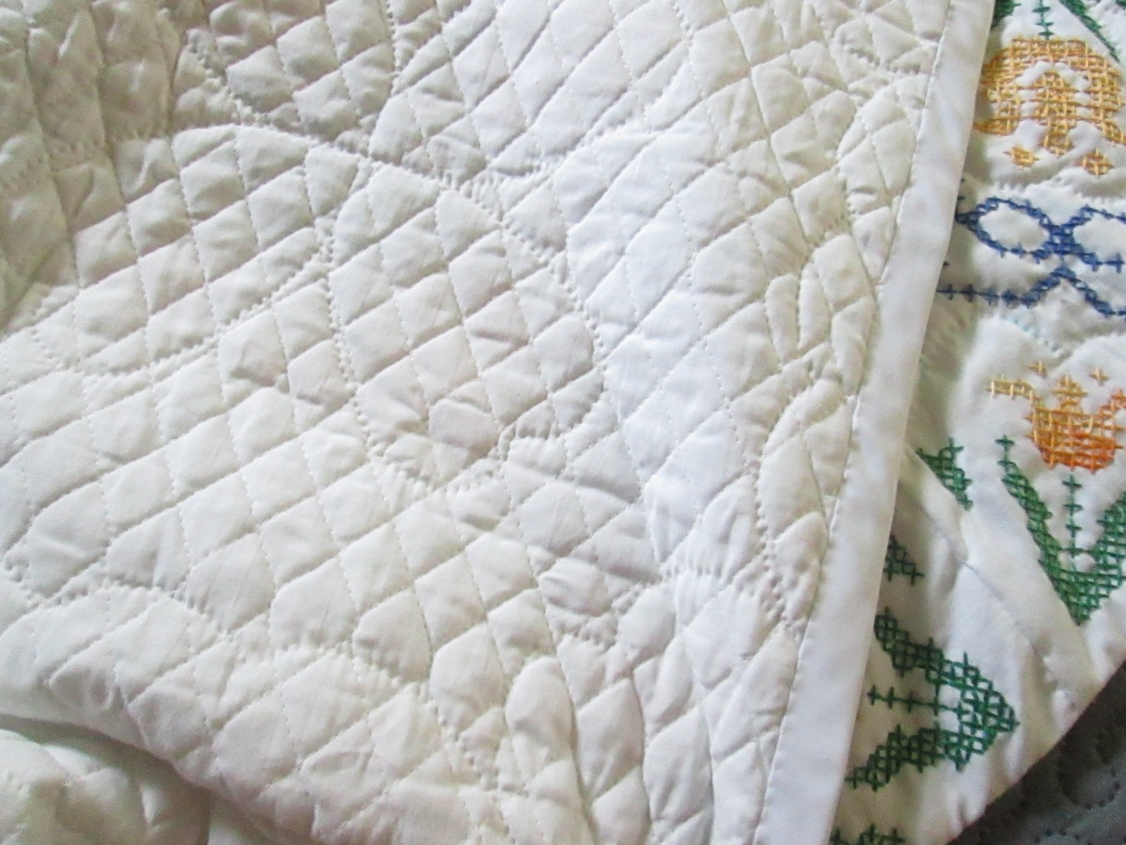 Vintage Embroidery Baby Quilt Tulip Yellow Cross Stitched