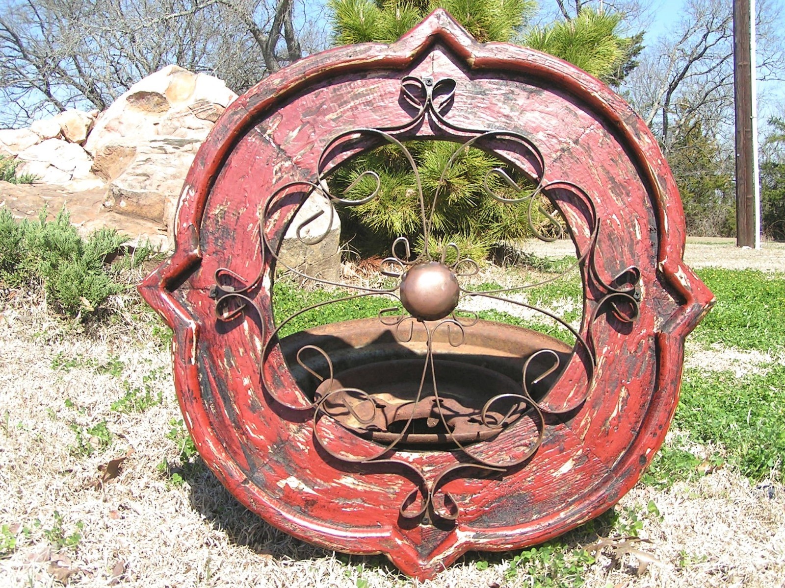 Wooden House Pediment, Architectural Iron-Wood Medallion