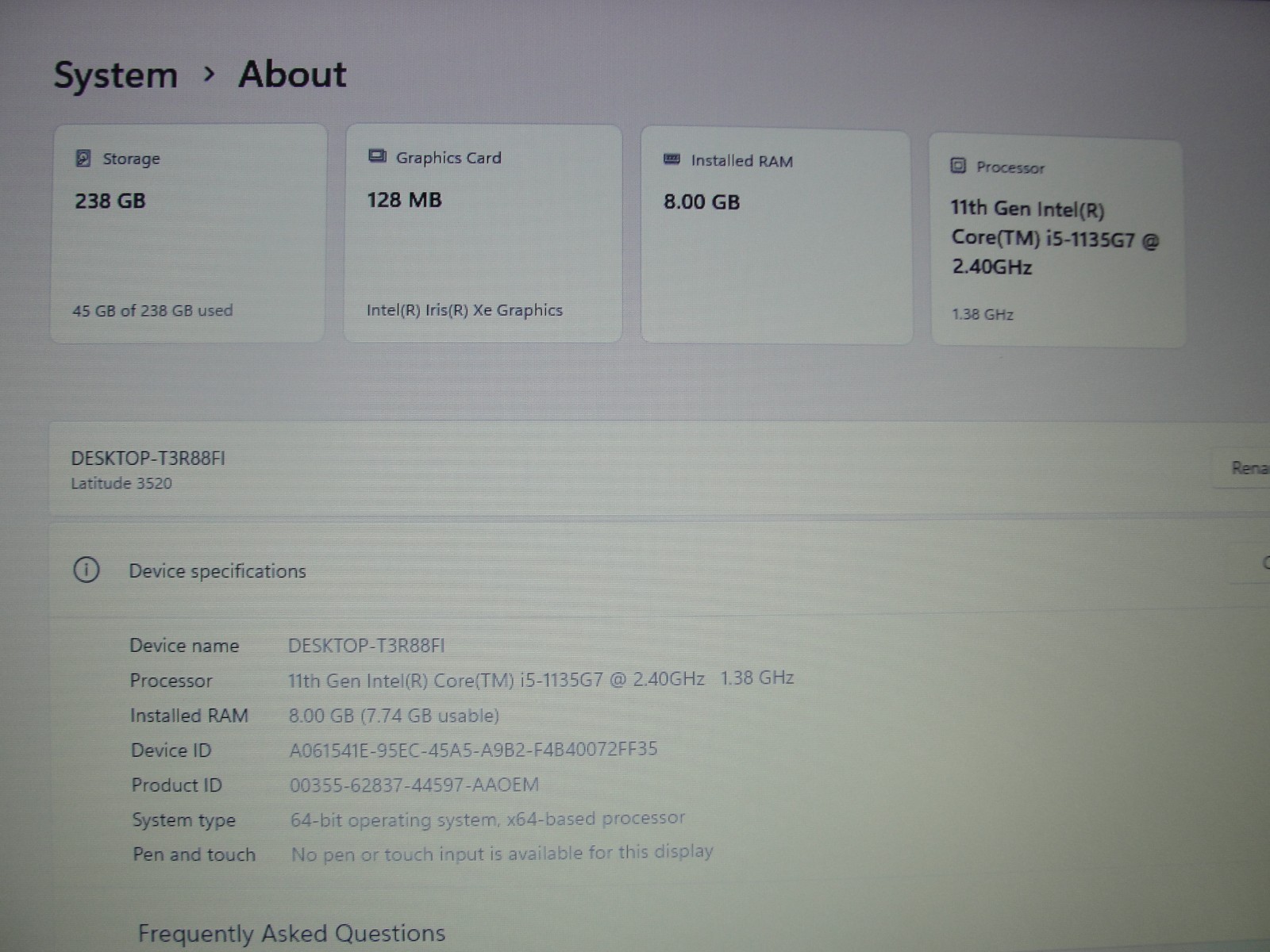 Dell Latitude 3520 15.6" i5-1135G7 8GB RAM 256GB SSD Win 11 Pro - Thumbnail 4