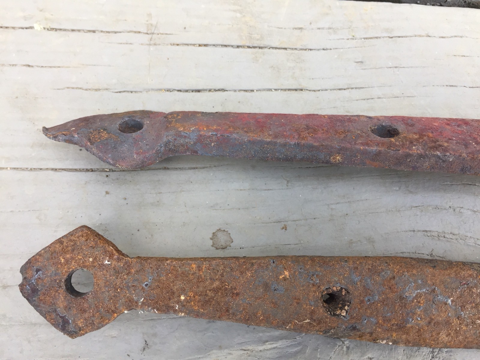 Six ANTIQUE HAND FORGED IRON STRAP HINGES 12-20