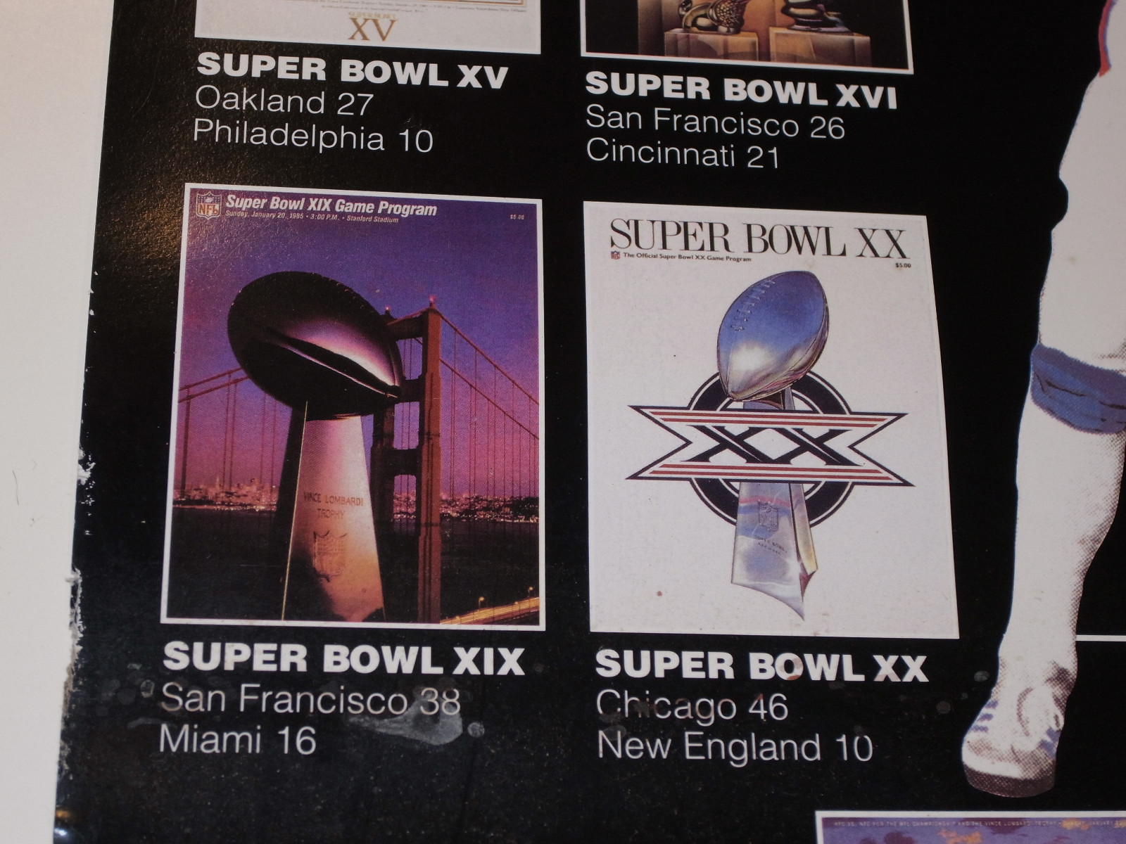 VINTAGE 1991 NFL POSTER! SHOWS ALL SUPER BOWL GAMES SINCE 1967! 17x26" FOOTBALL!