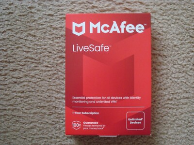 McAfee LiveSafe 2025 Unlimited Devices, Antivirus Internet, 1 Year, Sealed Box!