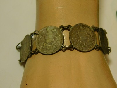 Antique Guatemala 1894 Real Silver Coin Bracelet 1i 57