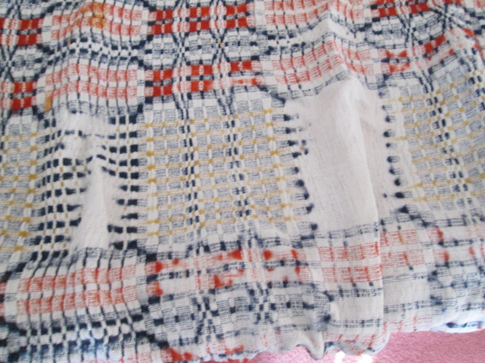 Antique Vtg Jacquard Overshot Coverlet Bedspread Woven Bed Cover Cutter Craft