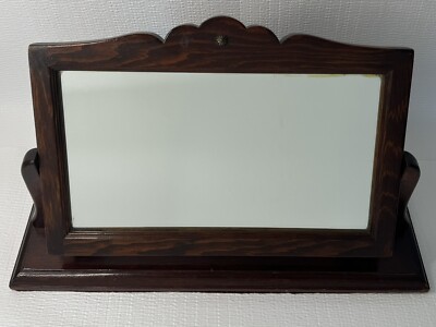 Antique MahoganyWood Framed Vanity Shaving Stand Dresser Table Top Swivel Mirror