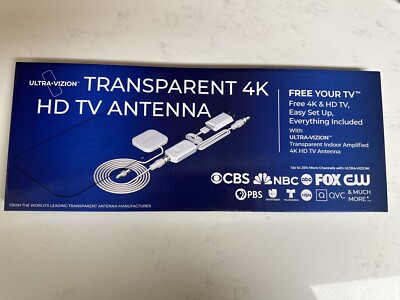 Ultravizion HD TV Digital Antenna Polycarbonate Transparent White 4K 1080p 16.5'