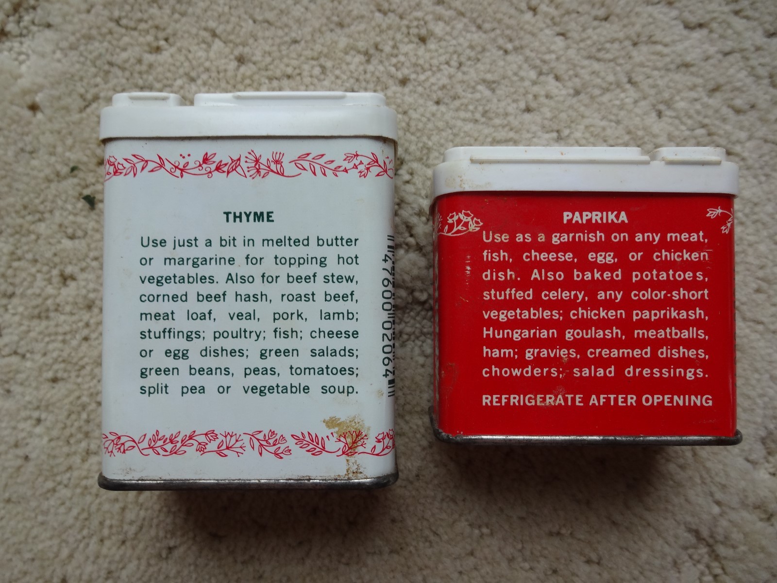Lot of 2 Vintage Durkee Spice Tins Includes Thyme & Paprika