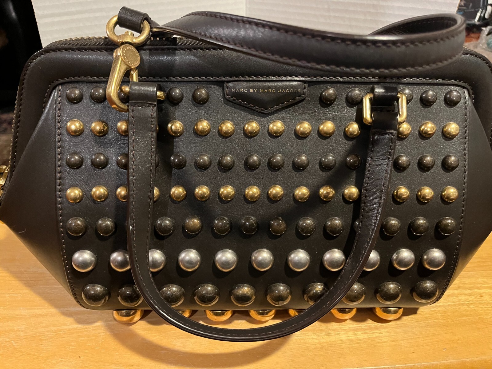 Marc by Marc Jacobs Licorice Brown Leather Studded