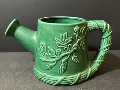 Vintage Ceramic Watering Can Planter Green Floral Made In Taiwan