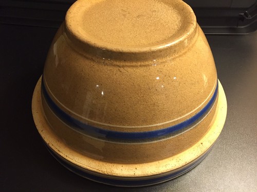 Antique 10.5” Mixing Bowl, Cobalt Blue Stripe