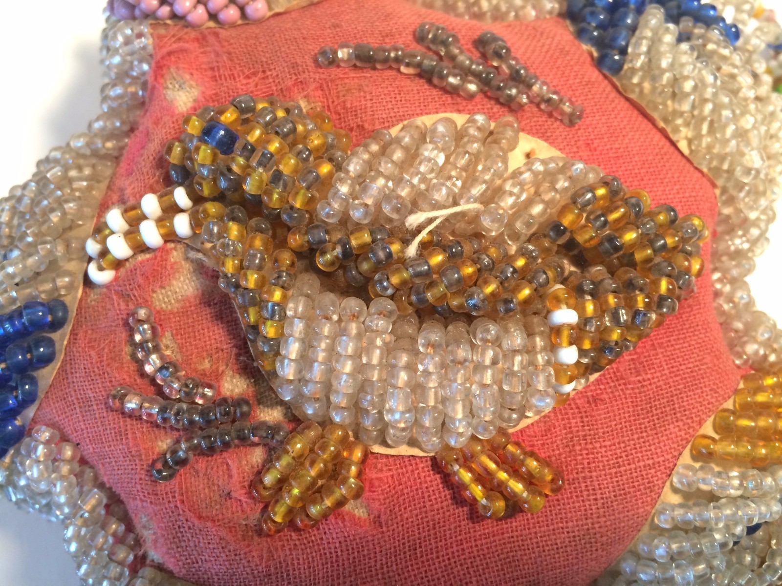 Vintage Heavily Beaded Star Shaped Pin Cushion Squat Bird Quail Duck Leaves
