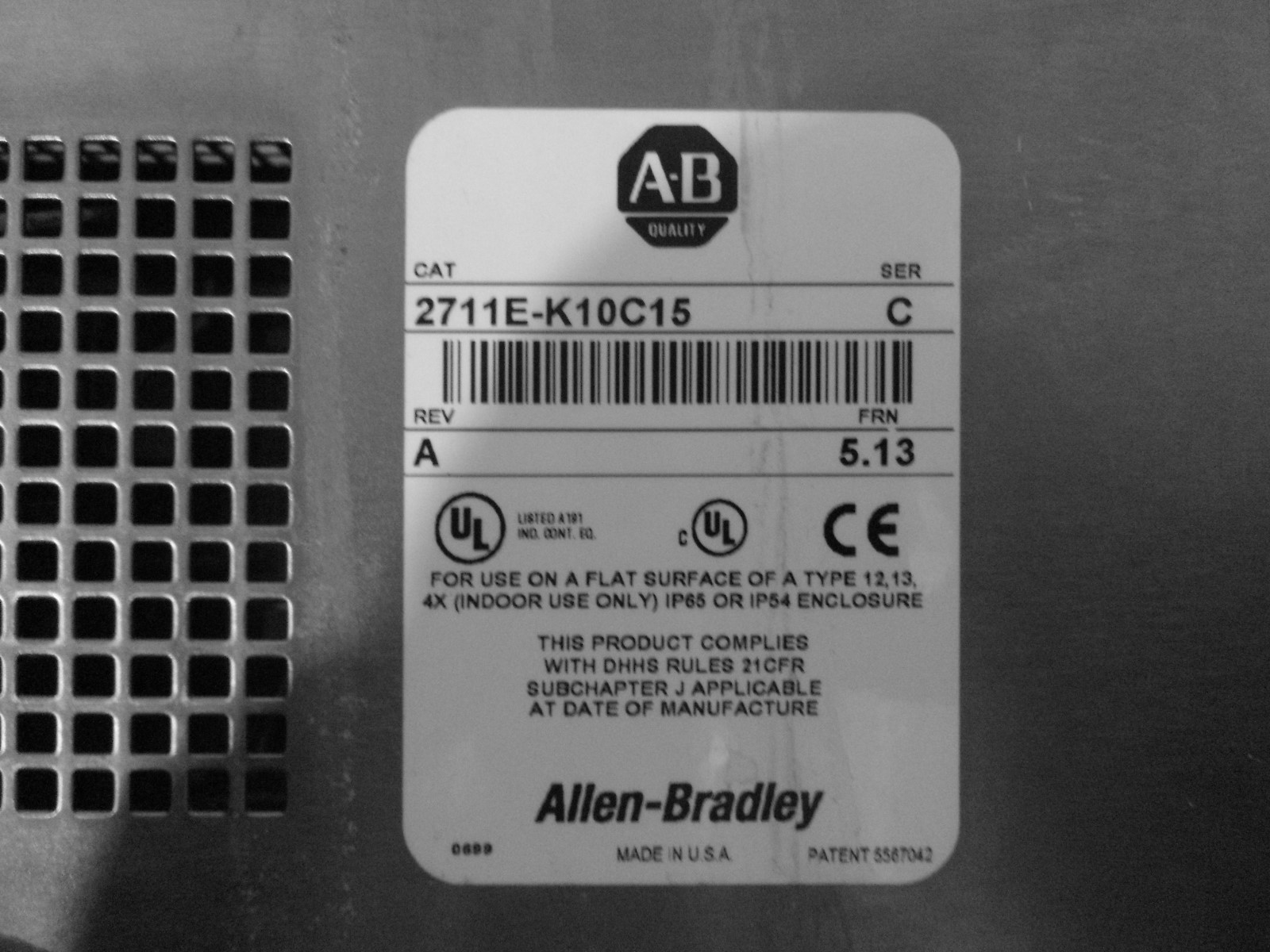 Allen Bradley Panelview 1000e  2711E-K10C15 Ser C Rev A Frn 5.13 RD