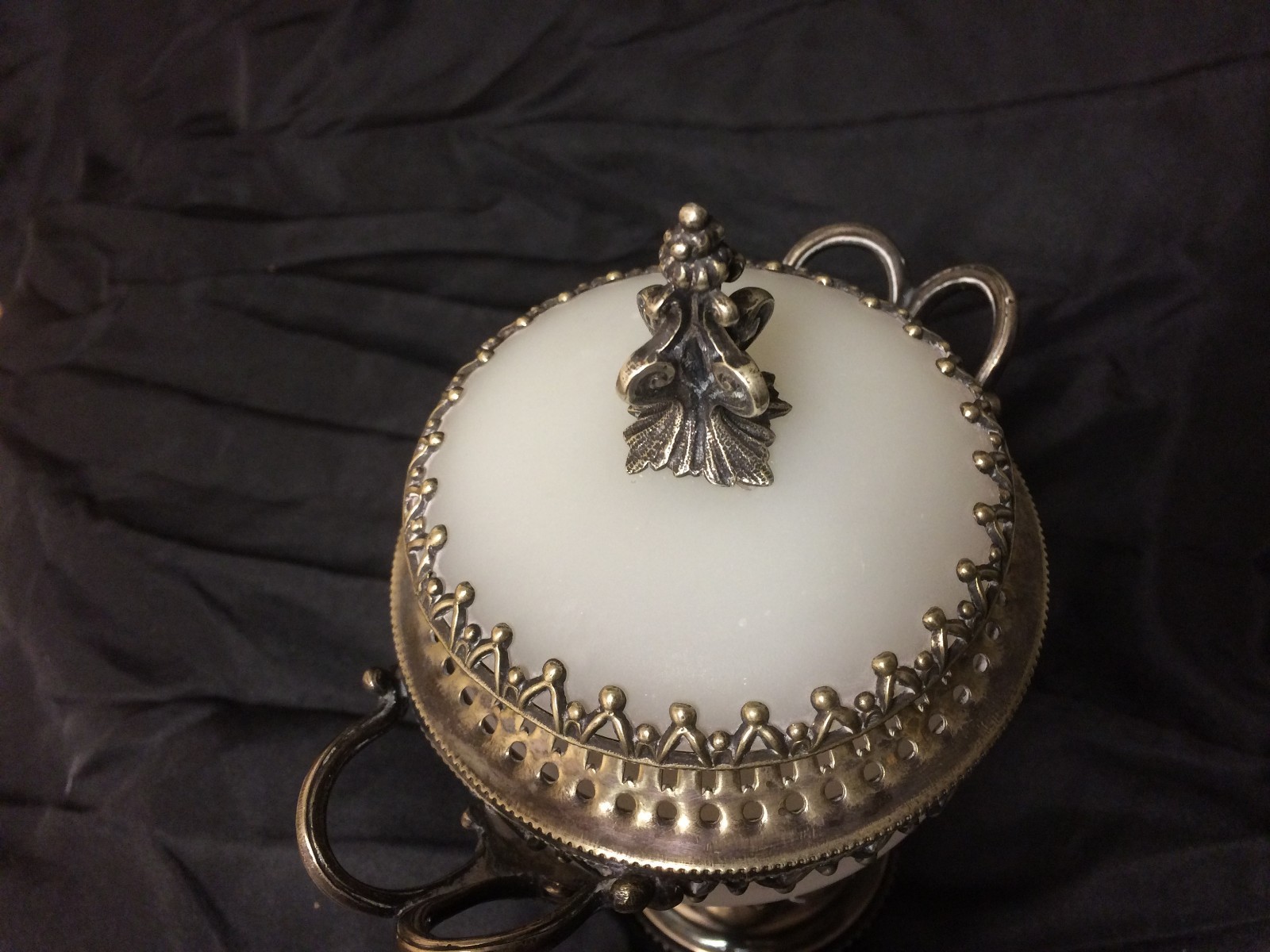 Antique French Opaline glass Silver Bronze Mounts Covered Compote Circa 1840