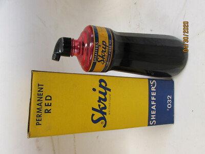 1940s-50s Sheaffer's Red Art Deco Ink Quart Glass NOS Bakelite 32oz (S12)