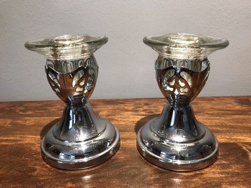 Farber Bros Krome-Kraft  Duchess Filigree Pair Candle Holders: Signed: 2