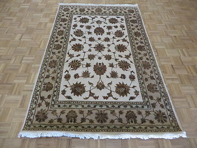 5 x 7'10 Hand Knotted Ivory Persian Tabriz With Silk Oriental Rug G5237