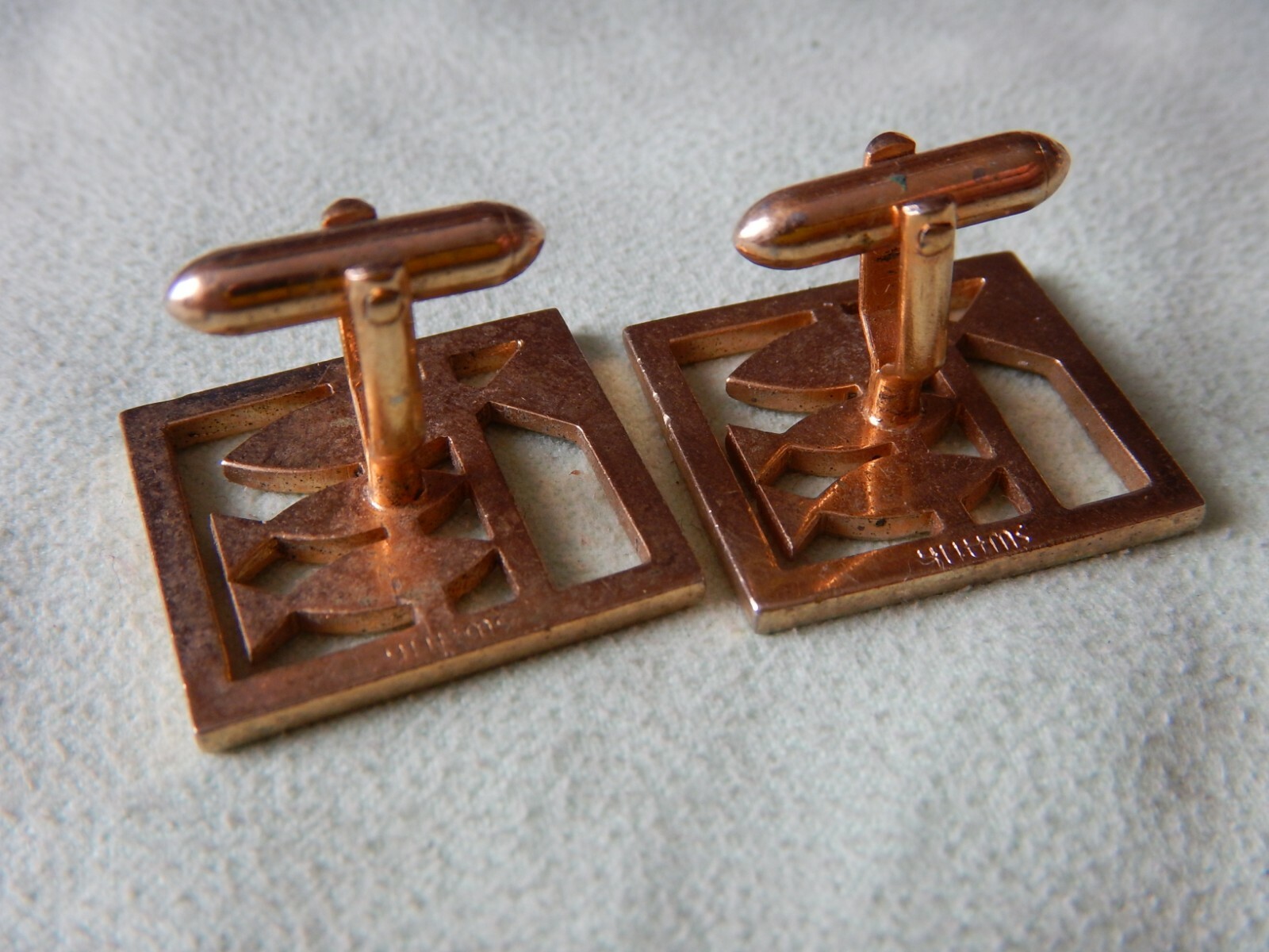 Gold Colored (brass?) Christian Fish Symbol Cufflinks Passion Holy Week Easter