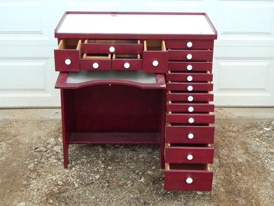 Vintage Antique 16 Drawer Watchmakers Work Bench desk Nice and Clean!