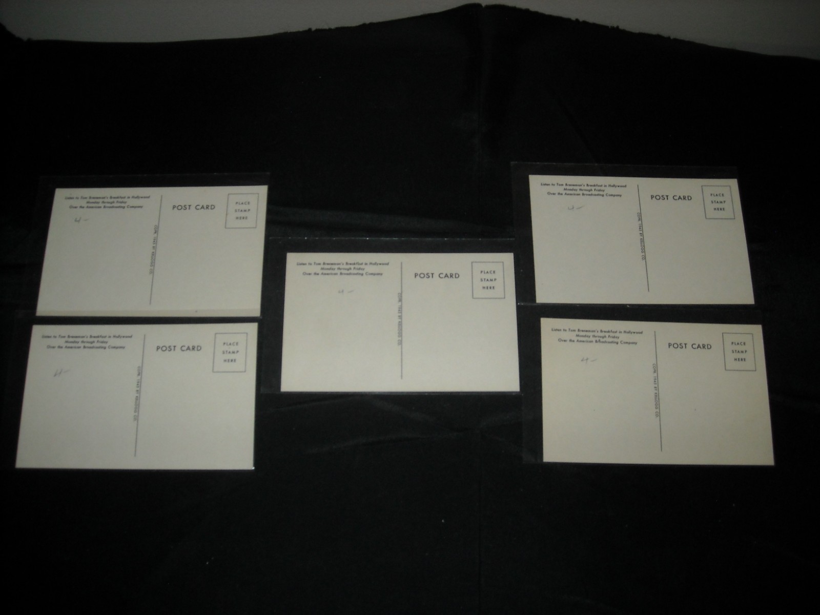 B&W Vintage 40'S Postcard Lot of 5 TOM BRENEMAN'S BREAKFAST IN HOLLYWOOD ABC