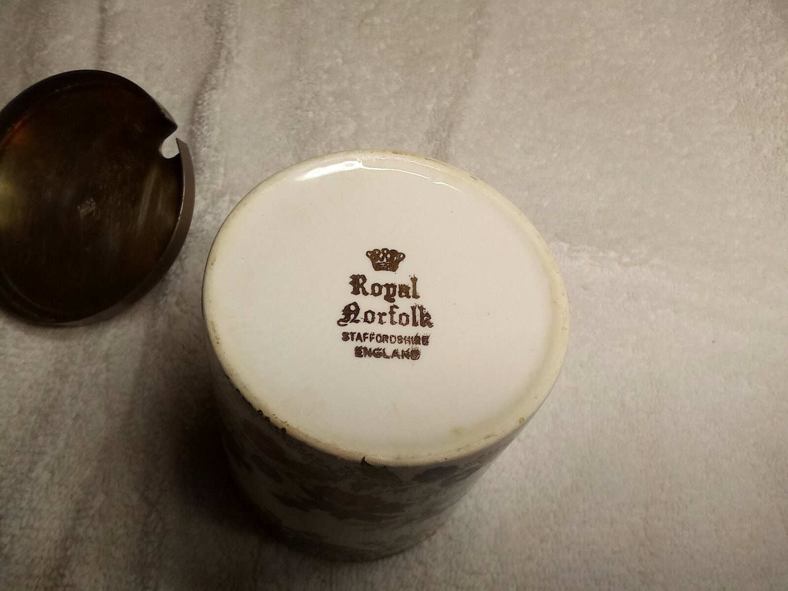 Antique Royal Norfolk Jam /Mustard Jar w/silverplate lid Staffordshire England