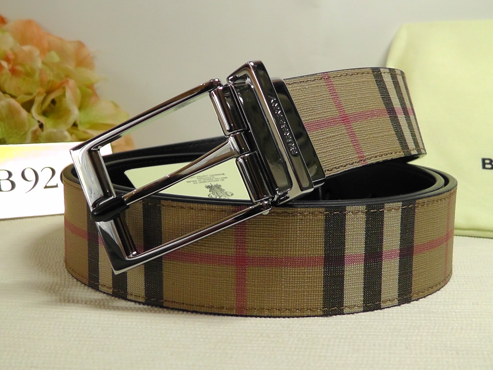 Pre-owned Burberry Archive Beige / Black Vintage Check E-canvas Reversible Belt Size 105cm