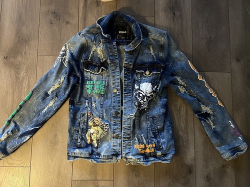 Preme Designer Distressed Angel Denim Jean Jacket Women's XL