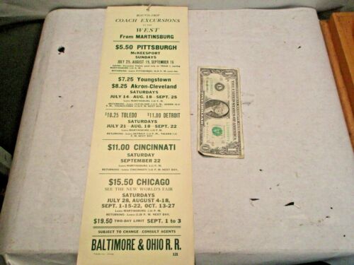 1934 Martinsburg, WV "Excursions to The West" Baltimore & Ohio RR Poster NOS 