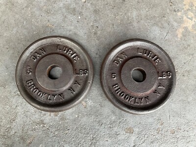 Pair 5lb. Vintage Dan Lurie Brooklyn 1'' Standard Weight Plates Matching  ''10 SS''
