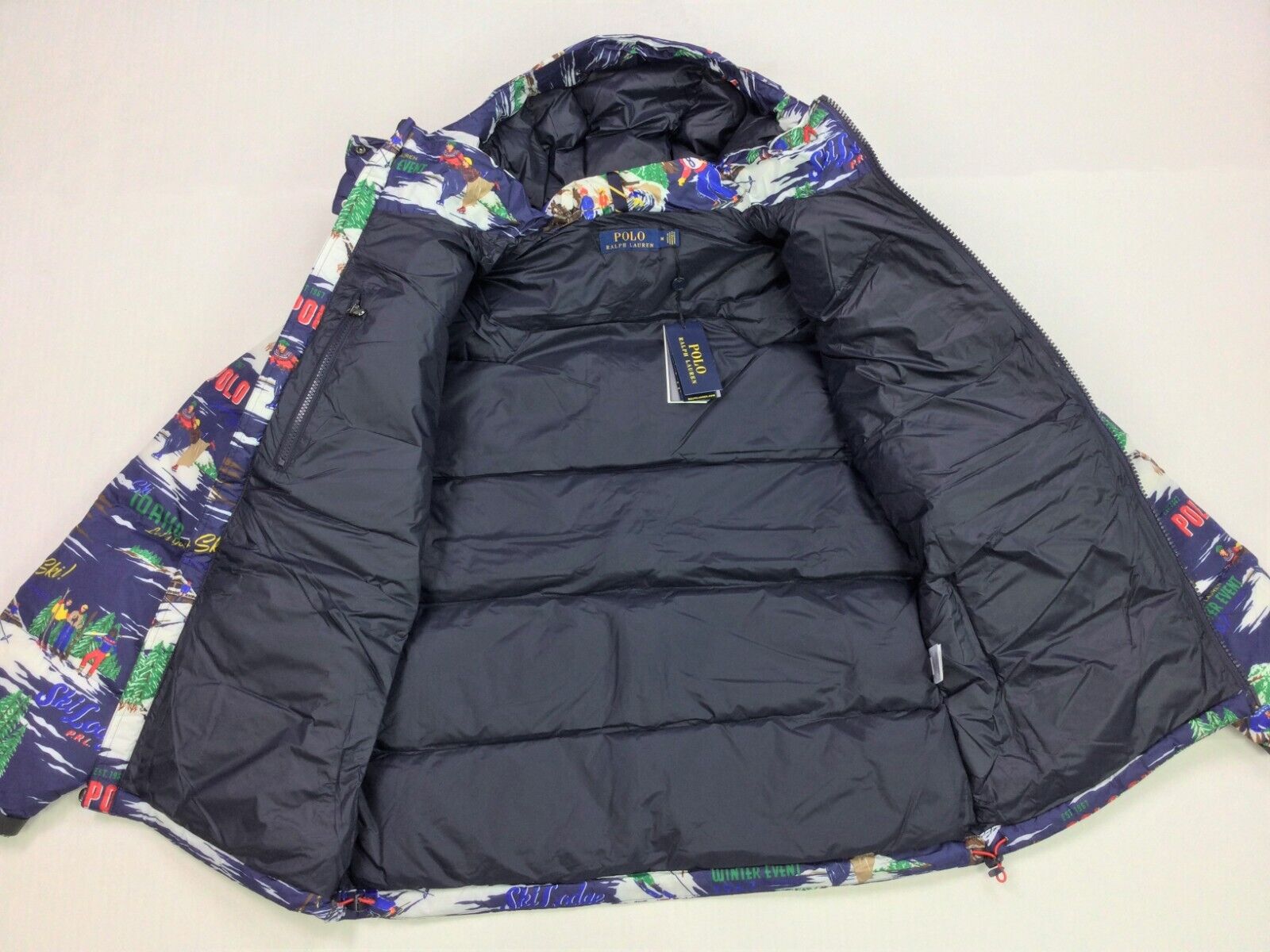 Pre-owned Polo Ralph Lauren Men Hooded Ski Graphic Ripstop Down Jacket Coat M In Blue