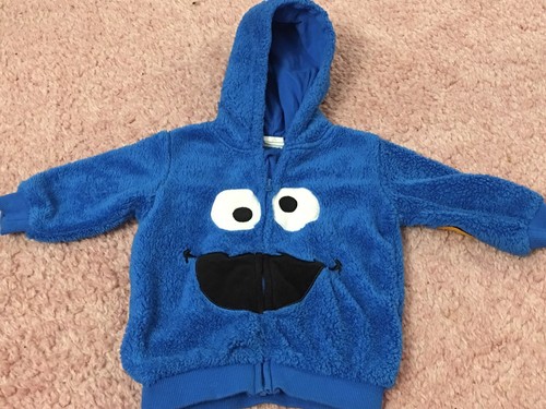 H&M Sesame Street Cookie Monster Baby Hoodie Jacket Sz 4-6 Months Blue Adorable