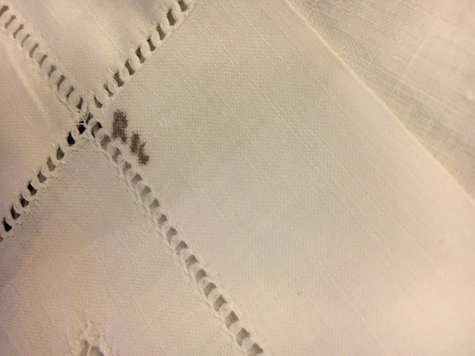 Beautiful Vintage White Linen Table Runner - 50” X 16”