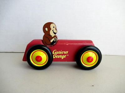 CURIEUX GEORGE singe en bois rouge voiture de course artisanale Schylling Rowley