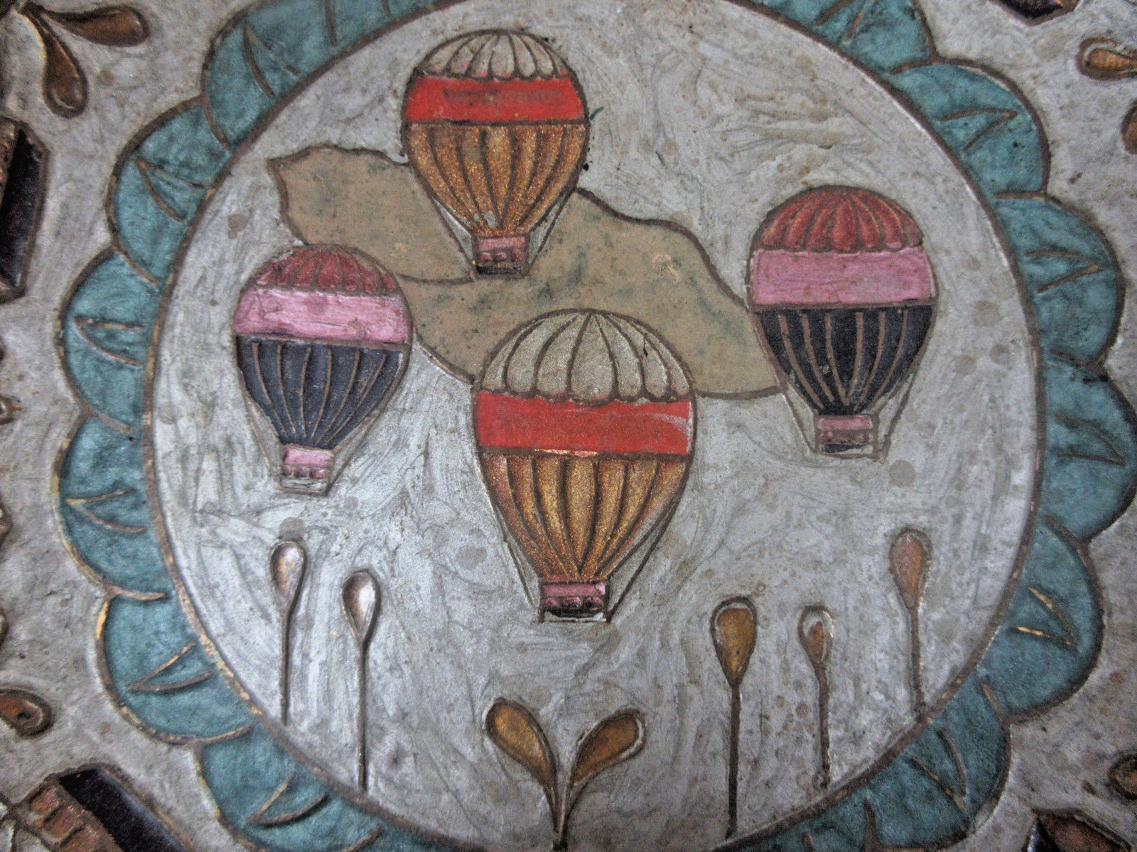 VINTAGE BRASS WALL PLATE HOT AIR BALLOONS MOTIF RETRO HOME DECOR MADE IN INDIA