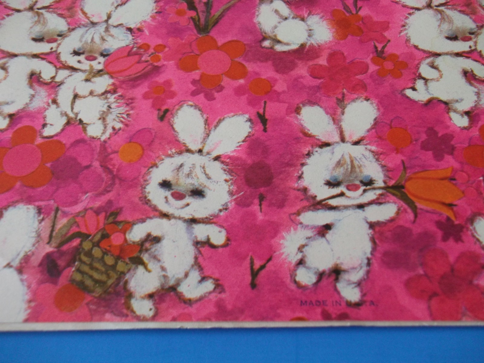 1 VTG  Wrapping Paper.Gift Wrap-Darling bunnies lovingly frolic~Pink!! sweet!