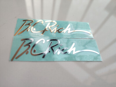 2Pcs B.C.RICH Guitar Neck Headstock Self-Adhesive Metal Stickers Silver + Golden