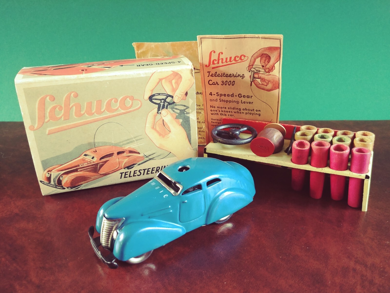 1930's Schuco 3000 Tin Wind-up Telesteering Car Tinplate w