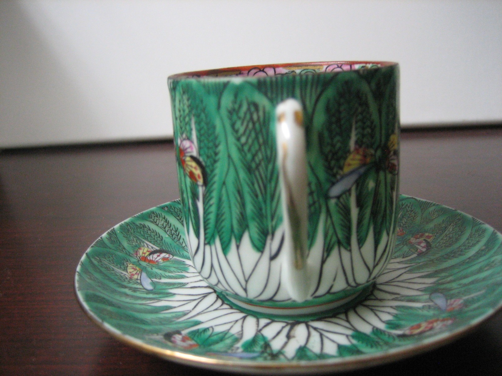 Japanese Porcelain Demi-Tasse Cup & SaucerDecorated in Hong Kong for Sara Li Chy