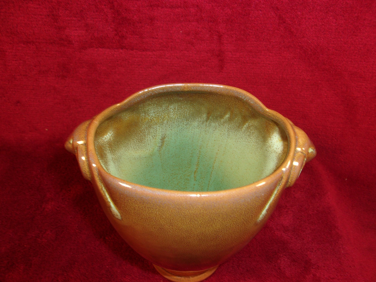 Vintage Frankoma  Pottery #38 Small Rams Head Vase, Ada Clay, Early Praire Grn