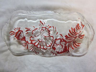 Vintage Goofus Glass Tray with Flowers, Red Paint