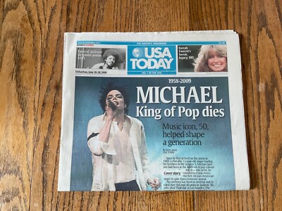 Michael Jackson Dead at 50 USA TODAY Farrah Fawcett  Newspaper Complete 6/26/09