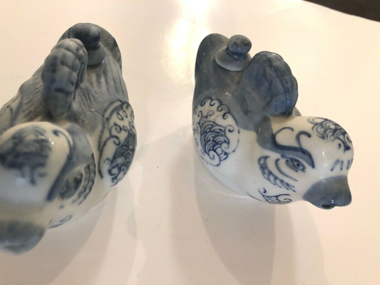 2 x Vintage Porcelain Hand painted Birds With Lids SP ? & Blue & White