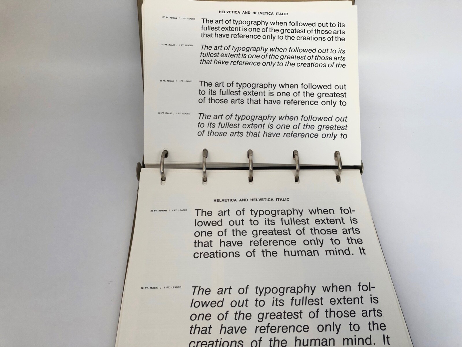 Dix typesetting font specimens • sample settings in giant binder