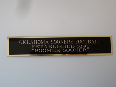Oklahoma Sooners ''1895'' Engraved Nameplate For A Football Display Case 1.5 X 6