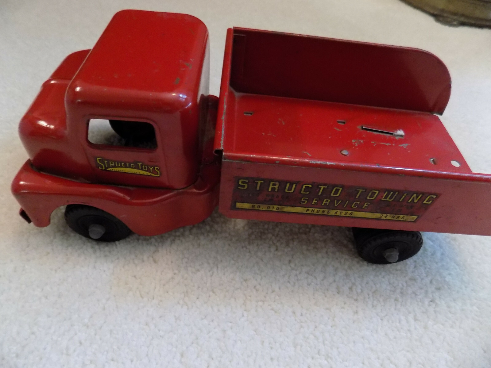 ミニカー STRUCTO MFG .CO FREEPORT ILL Structo Hydraulic Red & Yellow Metal Dump Truck w/Box