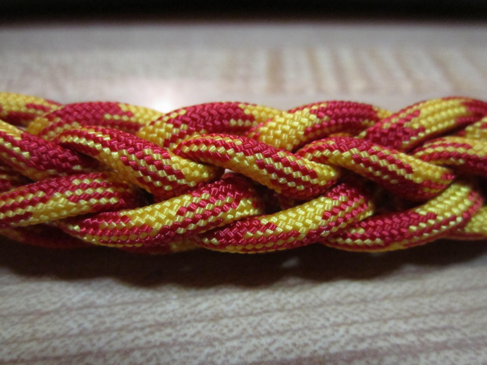 Handcrafted Red and Yellow 3 Pin Weave USA 550 Paracord Biker Wallet Chain 1%