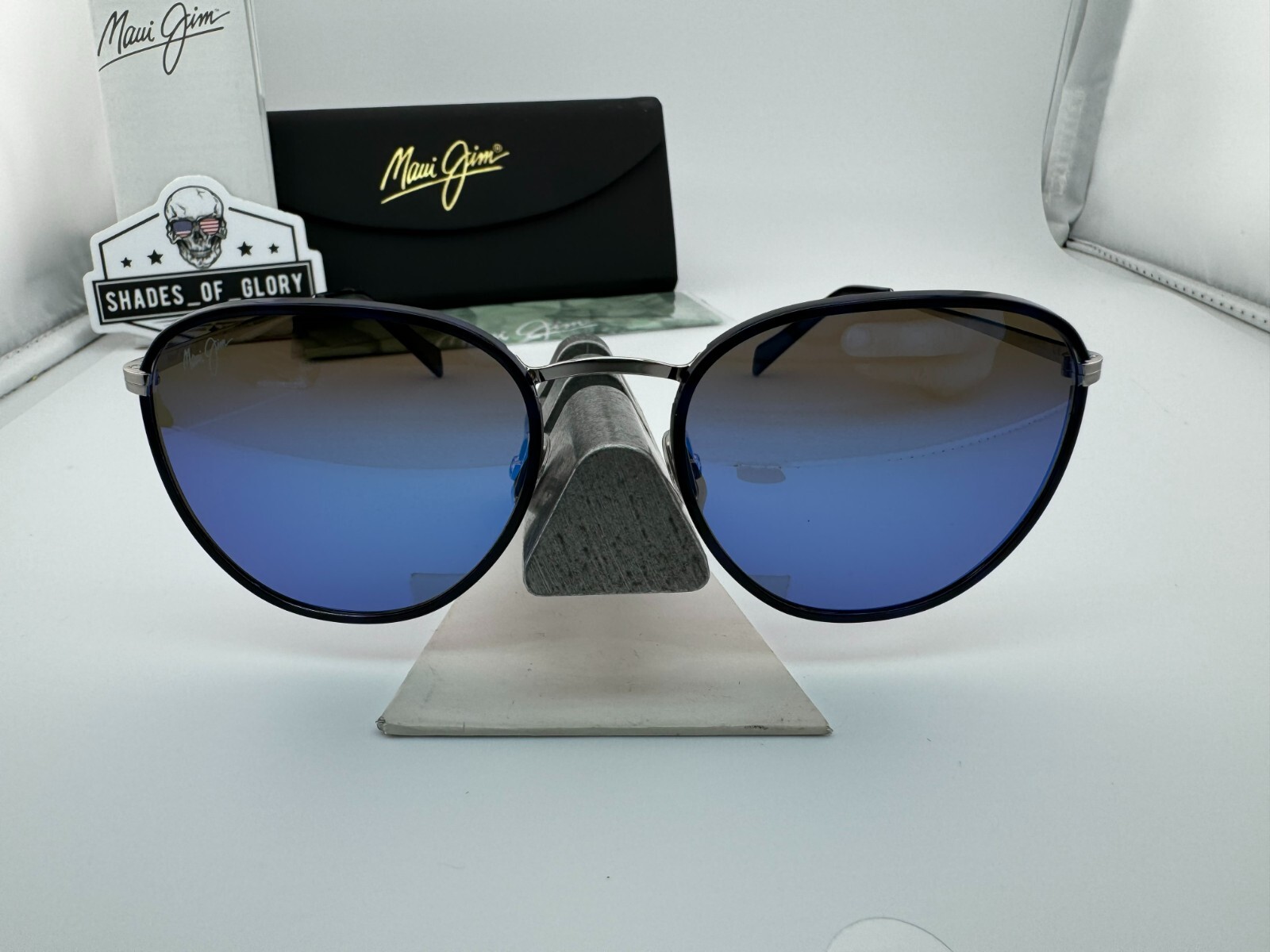 Pre-owned Maui Jim Noni Mj 854-03 Navy Silver With Blue Hawaii Polarized Sunglasses
