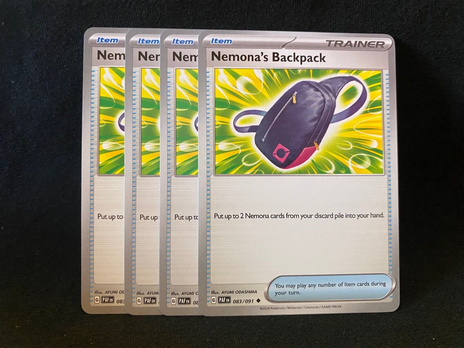 Choose Your Cards:083/091 Nemona's Backpack - Uncommon:Scarlet & Violet Paldean Fates Playsets x4 4x NM English Pokemon Cards Choose