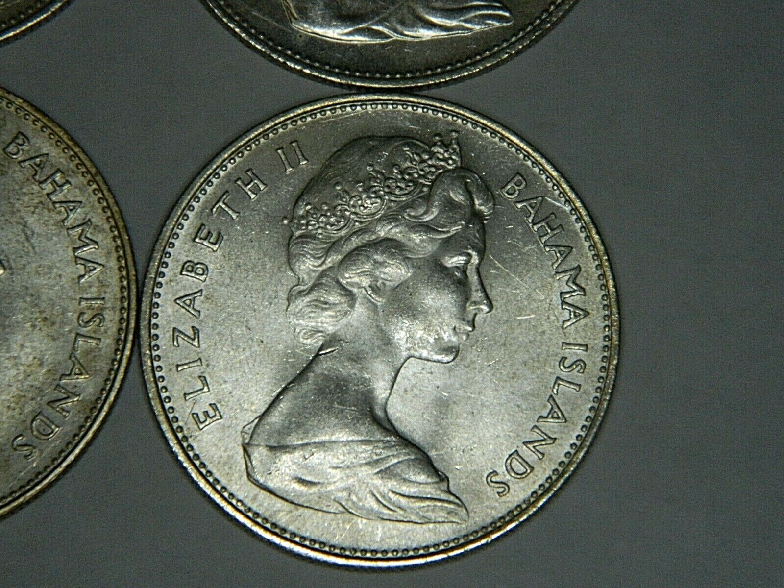1966 Bahamas (80% silver) $1 Counch Shell silver Coins (Qty 4)