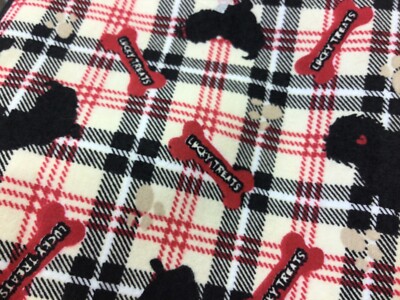 MILK BONE RED/BLACK PLAID WITH DOG SILHOUETTES FABRIC REMNANT 45  x 72 